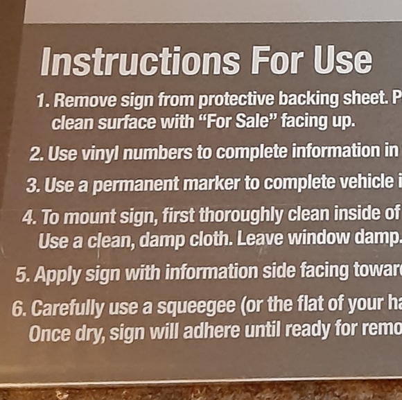 Cosco Static Cling 10" x 14" VEHICLE FOR SALE Sign Kit (Lot of 2) - New/Sealed - Picture 4 of 5